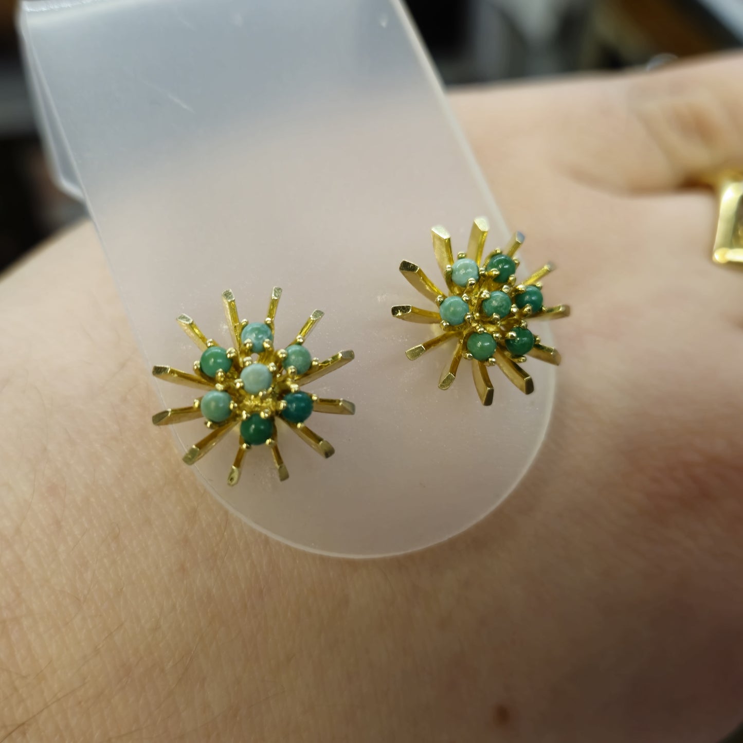 14ct Yellow Gold Turquoise Starburst Stud Earrings