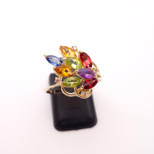 14ct Yellow Gold Rainbow coloured Multi-stone Gemstone Ring