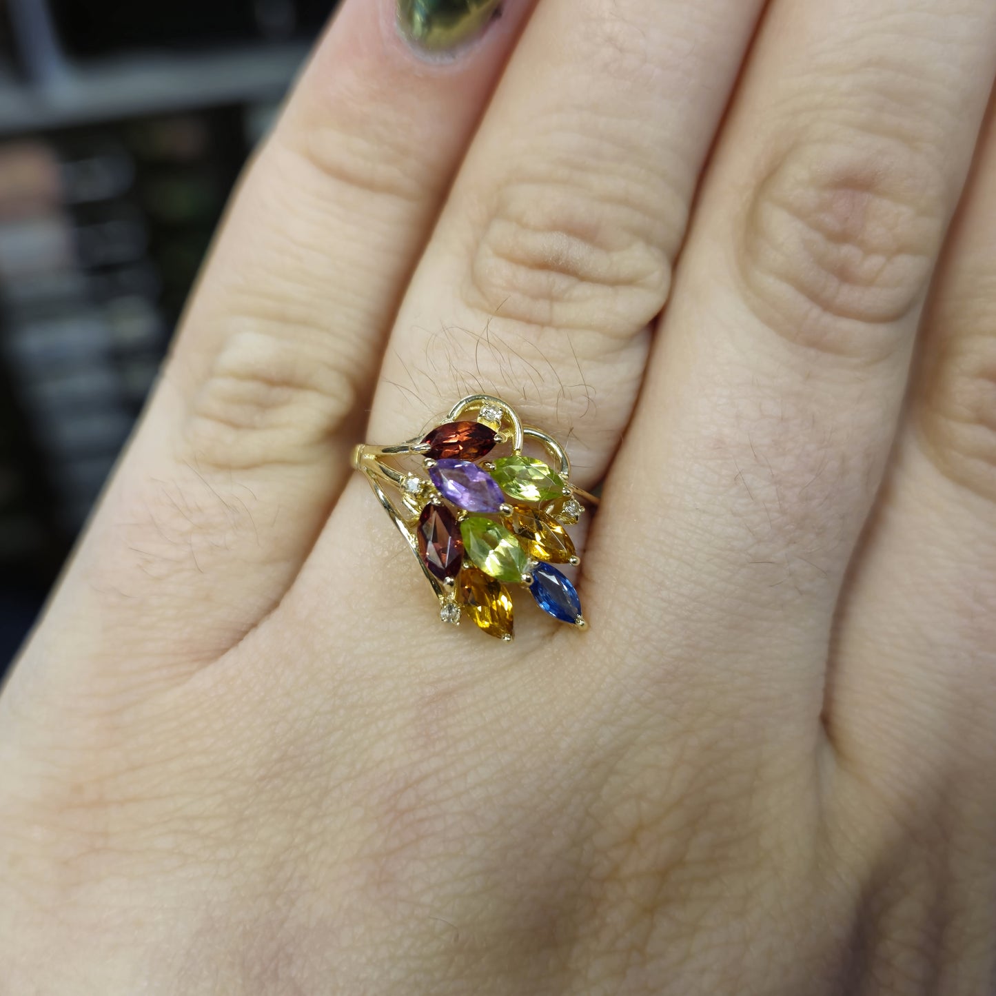14ct Yellow Gold Rainbow coloured Multi-stone Gemstone Ring