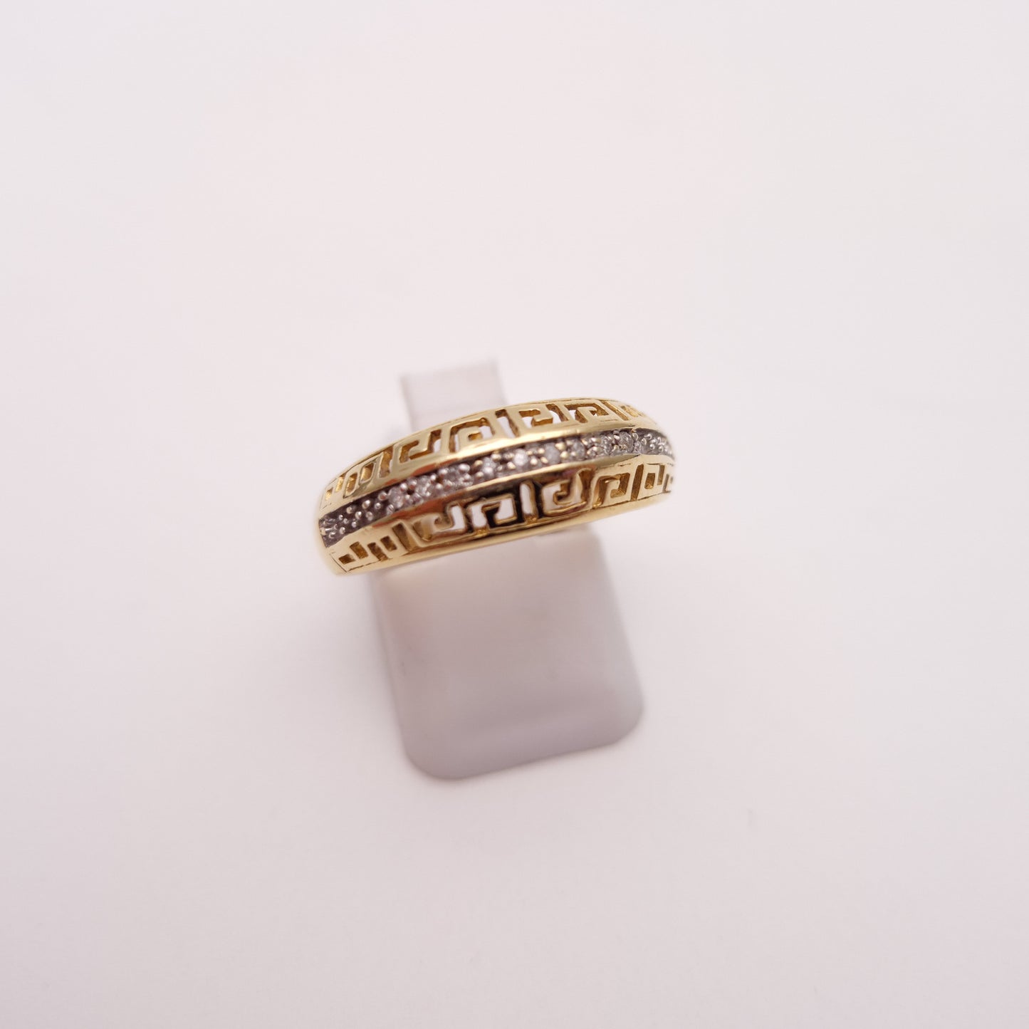 14ct yellow gold Diamond Set Greek Key Style Band Ring