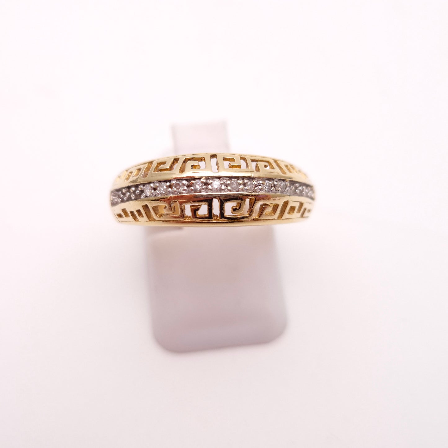 14ct yellow gold Diamond Set Greek Key Style Band Ring