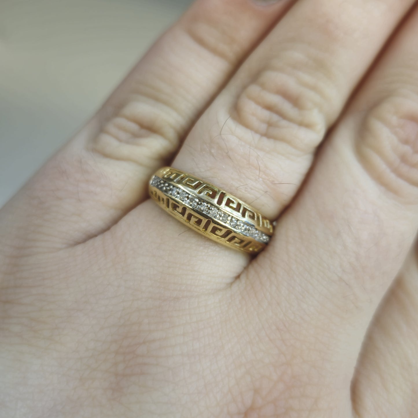 14ct yellow gold Diamond Set Greek Key Style Band Ring