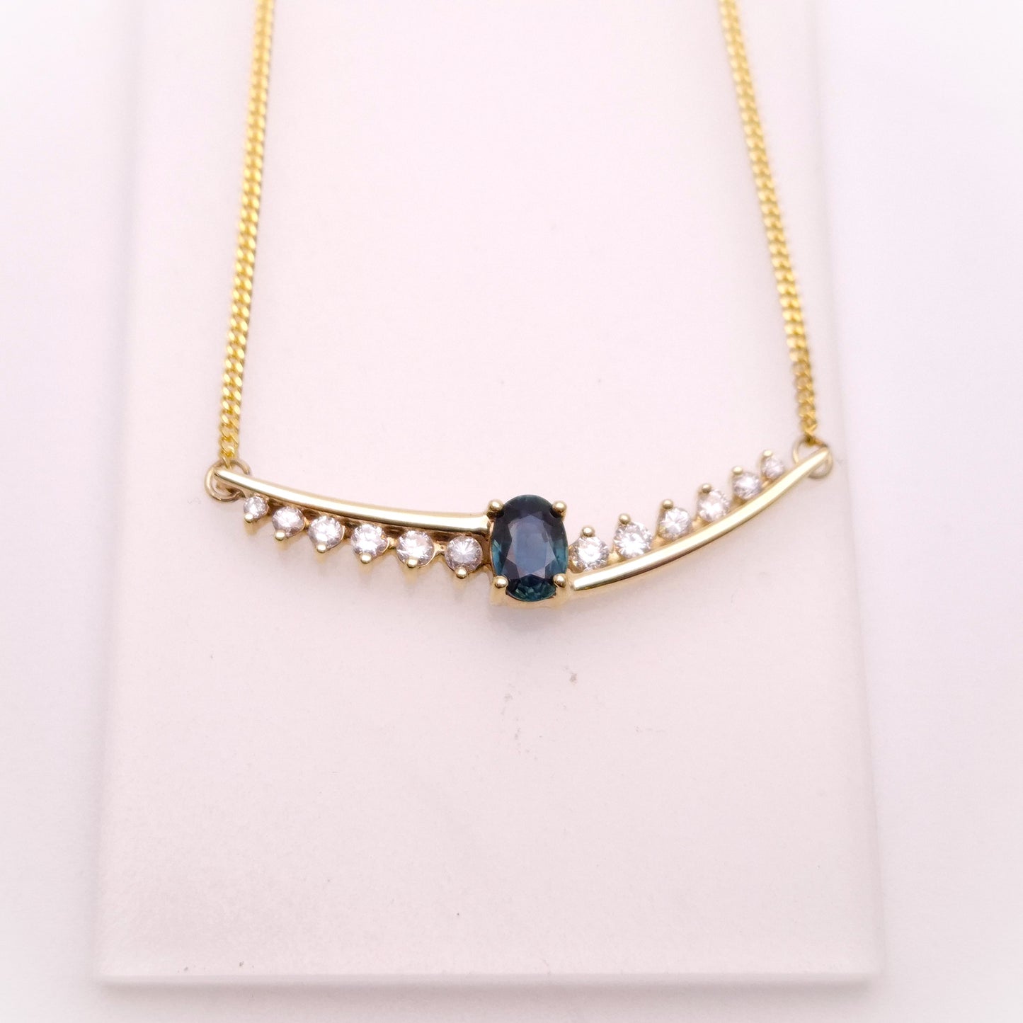 9ct Yellow Gold Sapphire and Diamond Necklet / Necklace