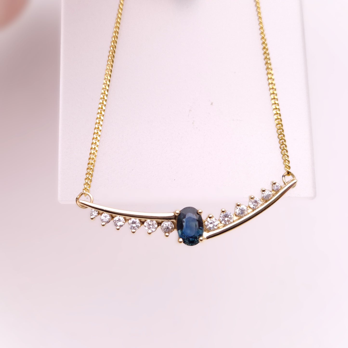 9ct Yellow Gold Sapphire and Diamond Necklet / Necklace