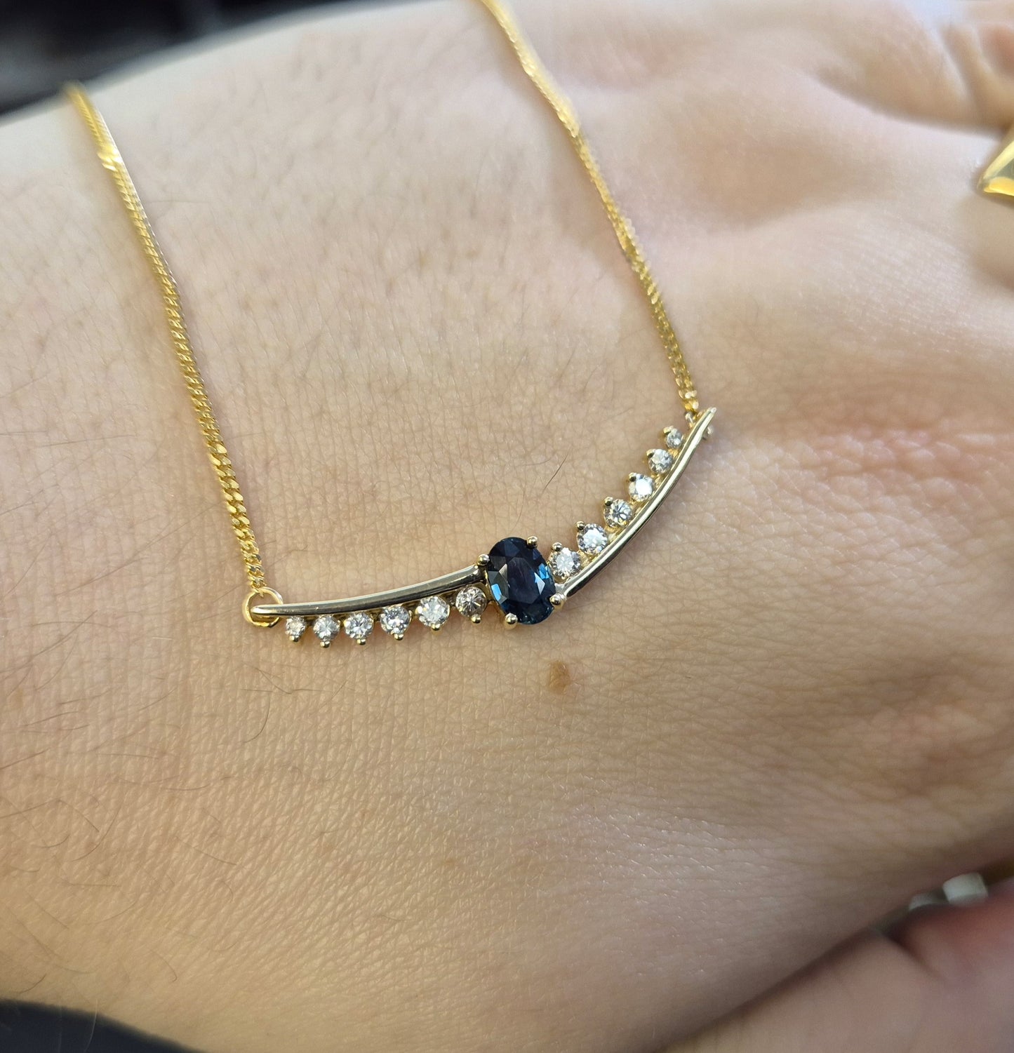 9ct Yellow Gold Sapphire and Diamond Necklet / Necklace