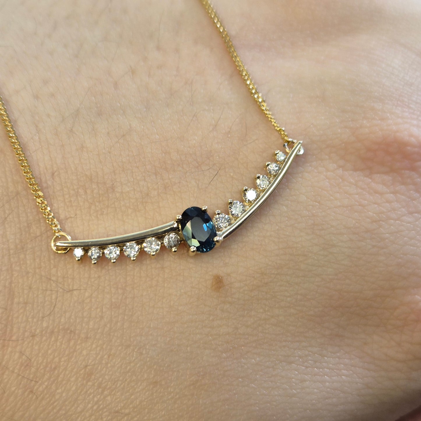 9ct Yellow Gold Sapphire and Diamond Necklet / Necklace