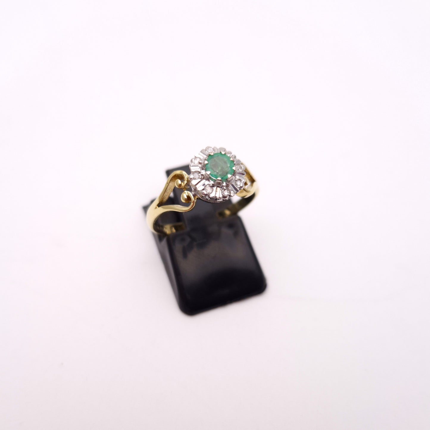 18ct Yellow Gold Emerald and Diamond Open Shoulder Ring