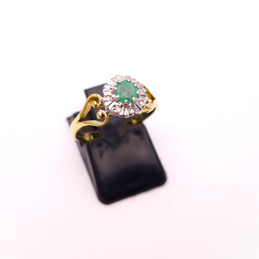 18ct Yellow Gold Emerald and Diamond Open Shoulder Ring