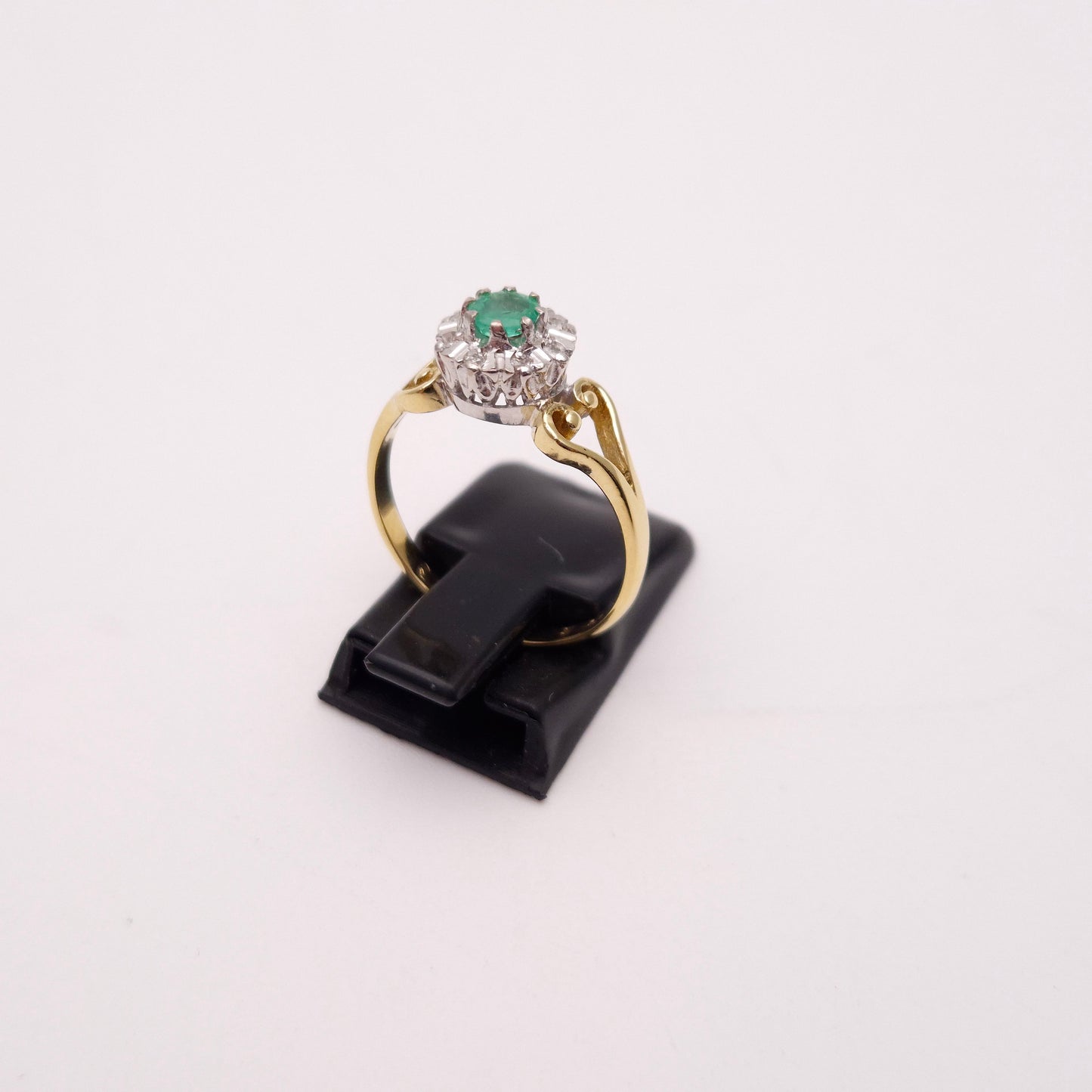 18ct Yellow Gold Emerald and Diamond Open Shoulder Ring