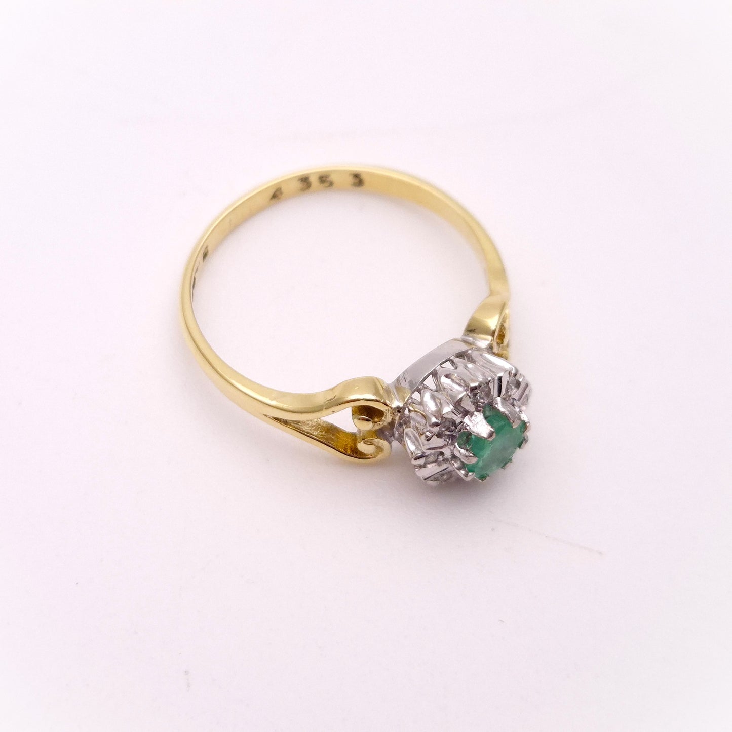18ct Yellow Gold Emerald and Diamond Open Shoulder Ring