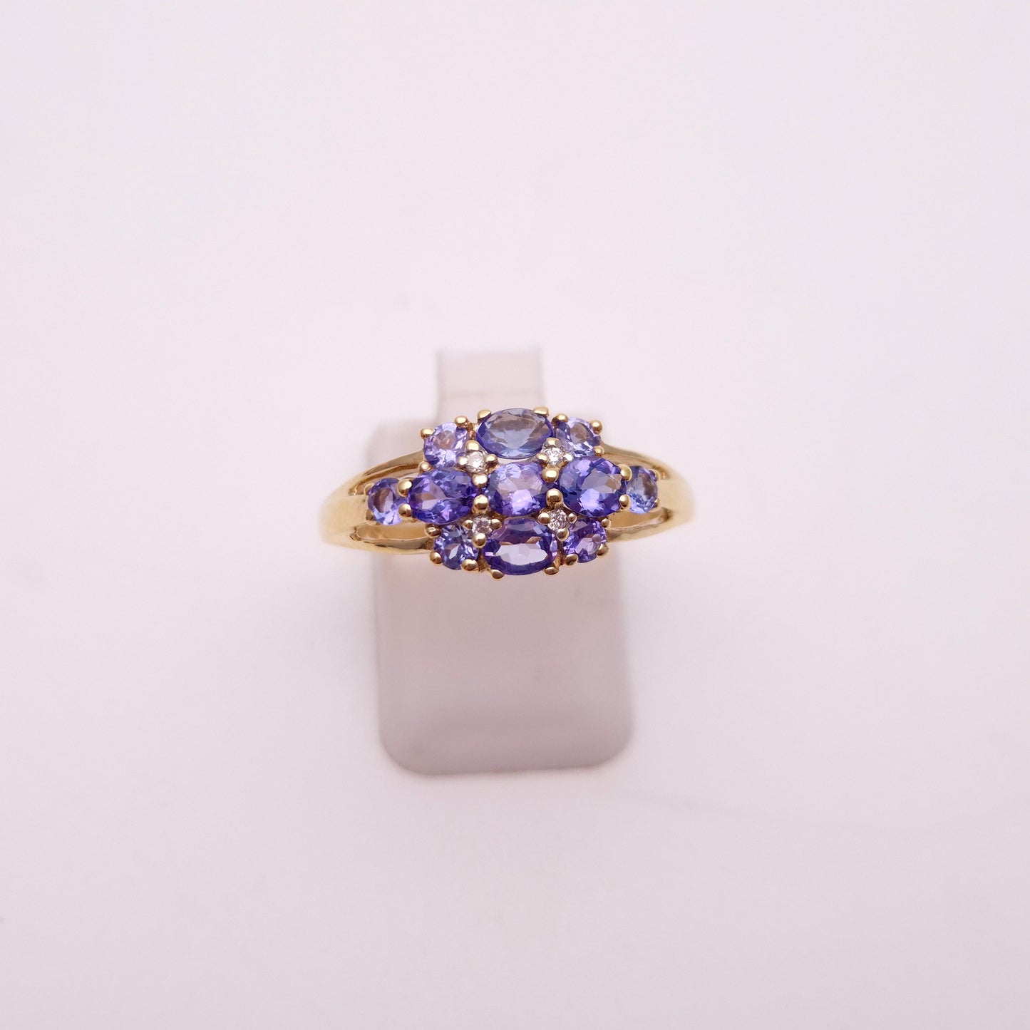 9ct Yellow Gold Tanzanite and Diamond Multistone Cluster Ring