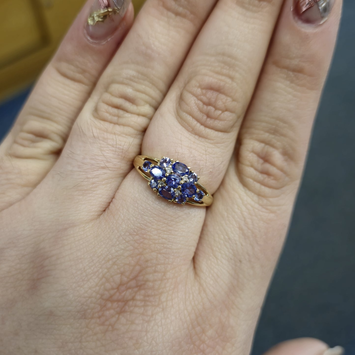9ct Yellow Gold Tanzanite and Diamond Multistone Cluster Ring