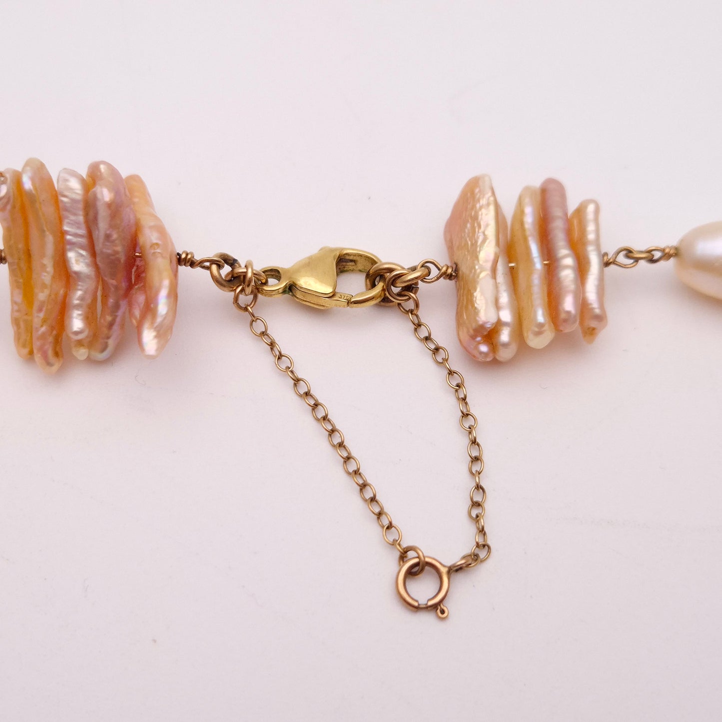 9ct Yellow gold Unique Baroque Pearl Necklace