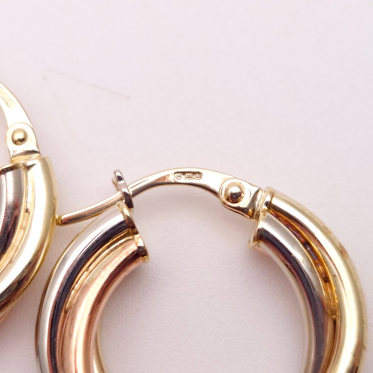 9ct Tricolour Gold Twisted Round Creole Hoop Earrings