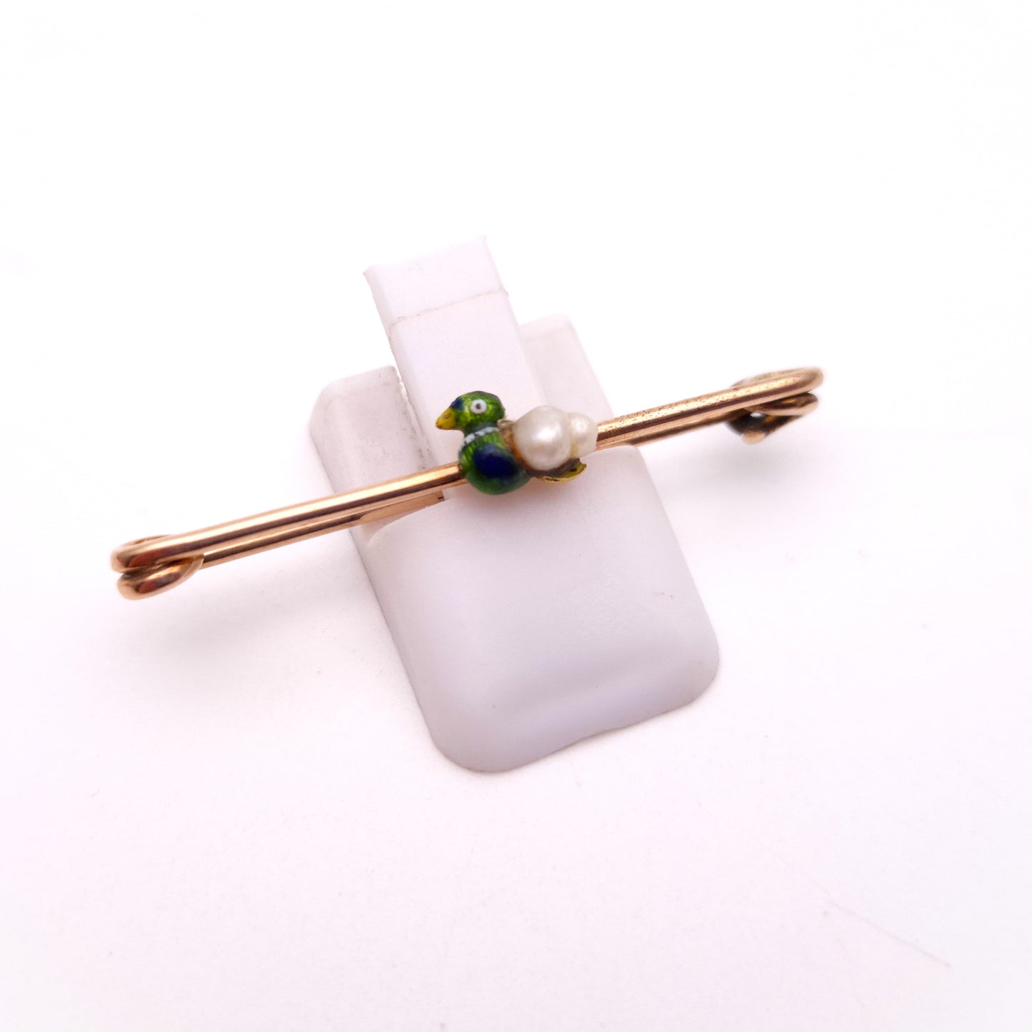9ct Gold Enamel and Pearl Small Duck Bar Brooch