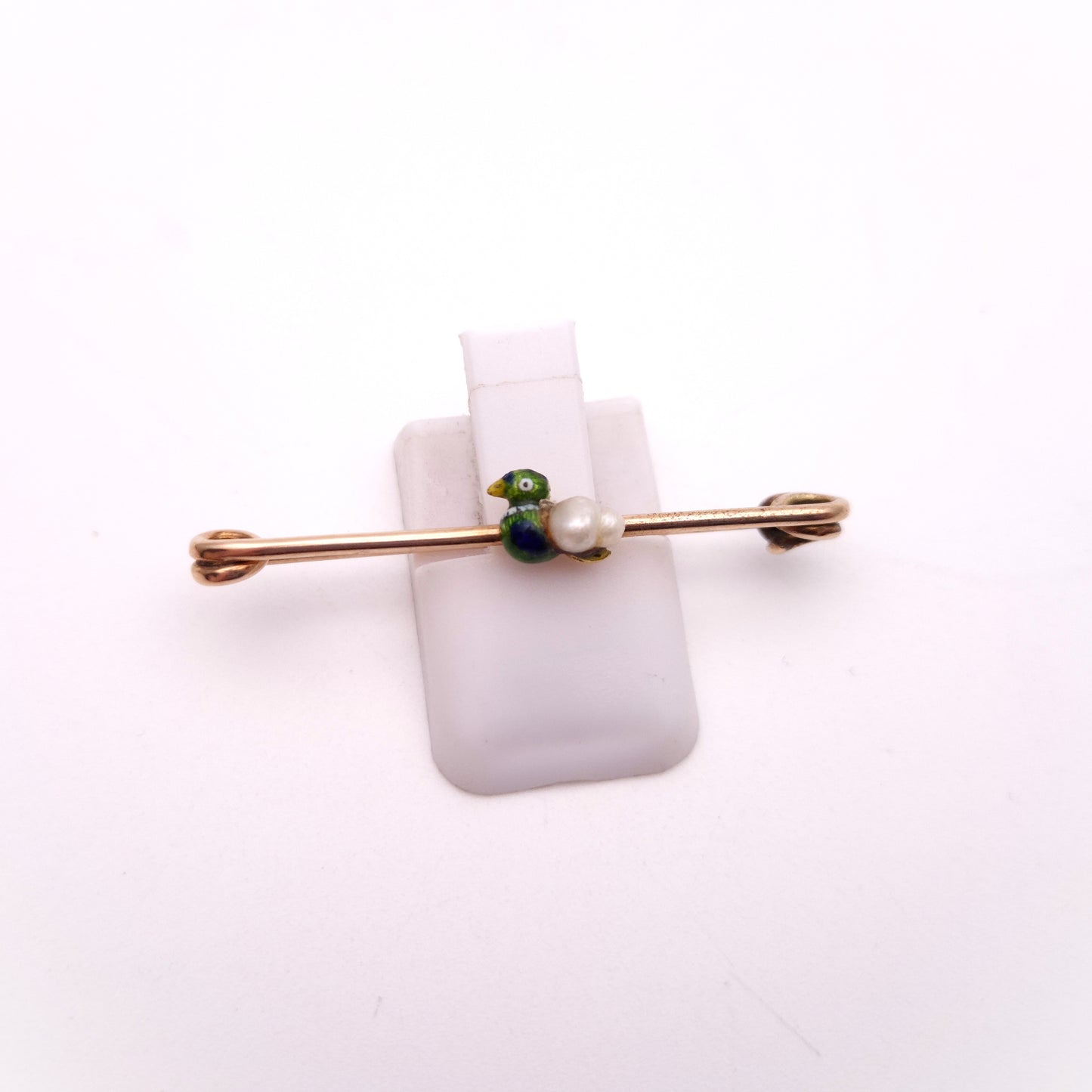 9ct Gold Enamel and Pearl Small Duck Bar Brooch