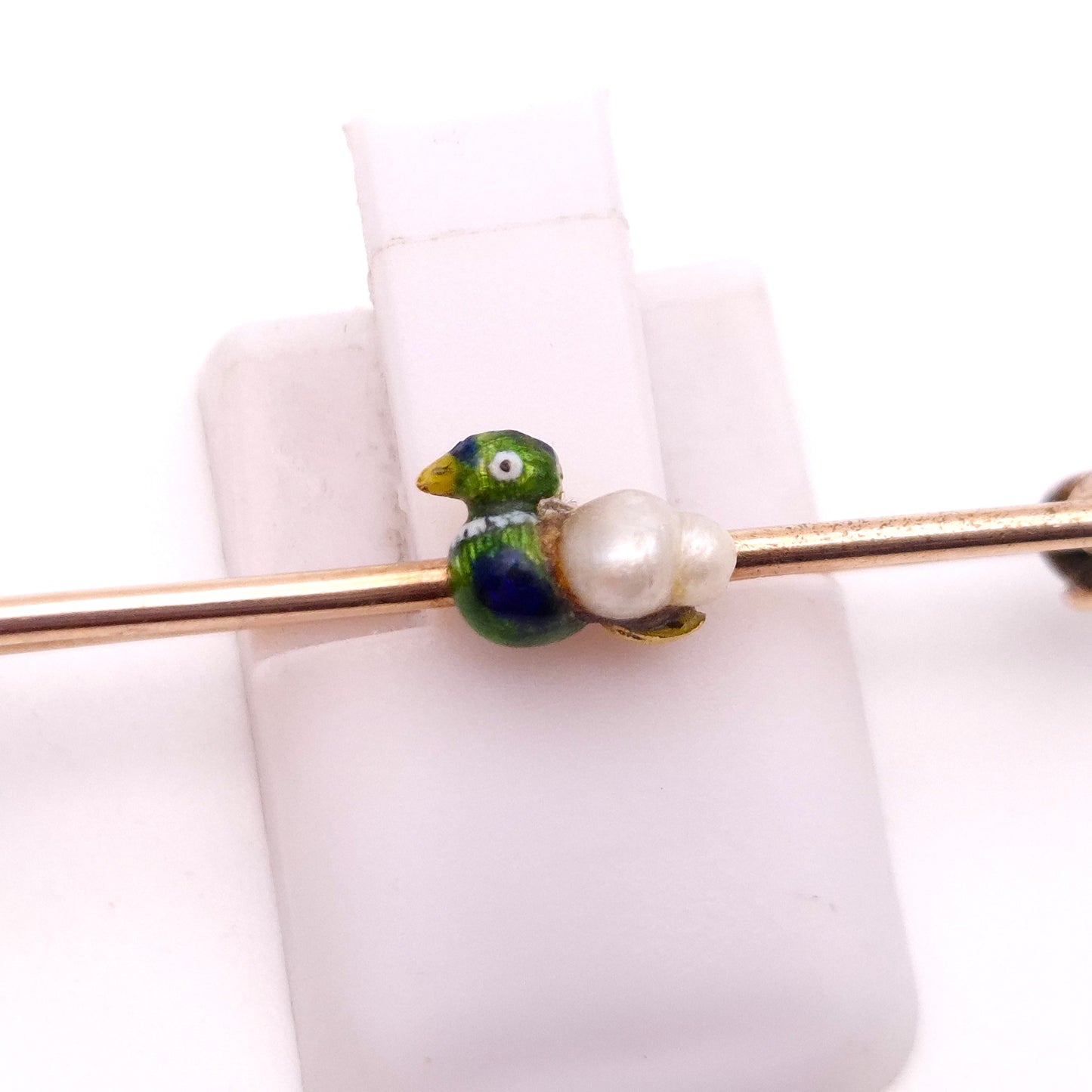 9ct Gold Enamel and Pearl Small Duck Bar Brooch