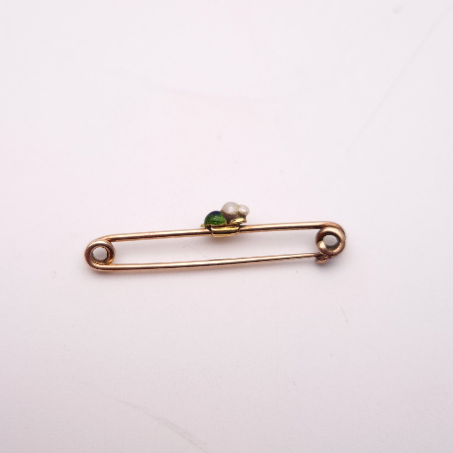 9ct Gold Enamel and Pearl Small Duck Bar Brooch