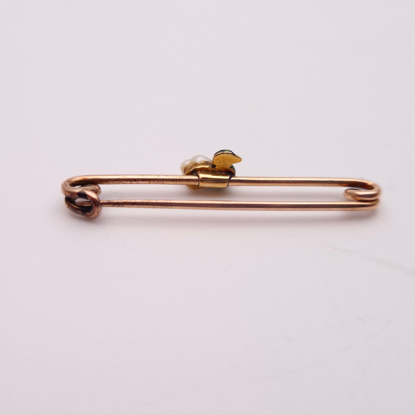 9ct Gold Enamel and Pearl Small Duck Bar Brooch