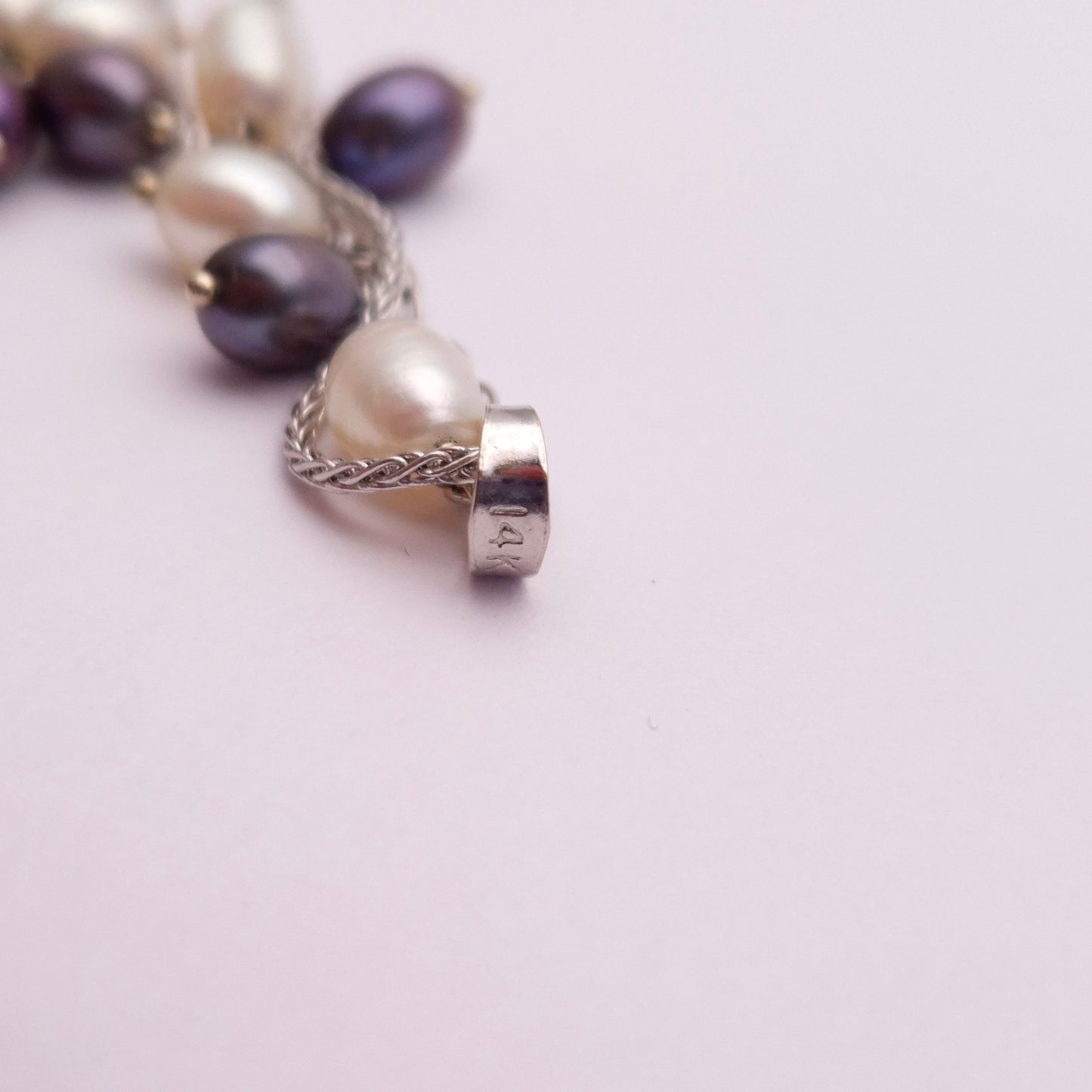 14ct White Gold Multicolour Pearl Drop Pendant and 9ct White Gold Chain