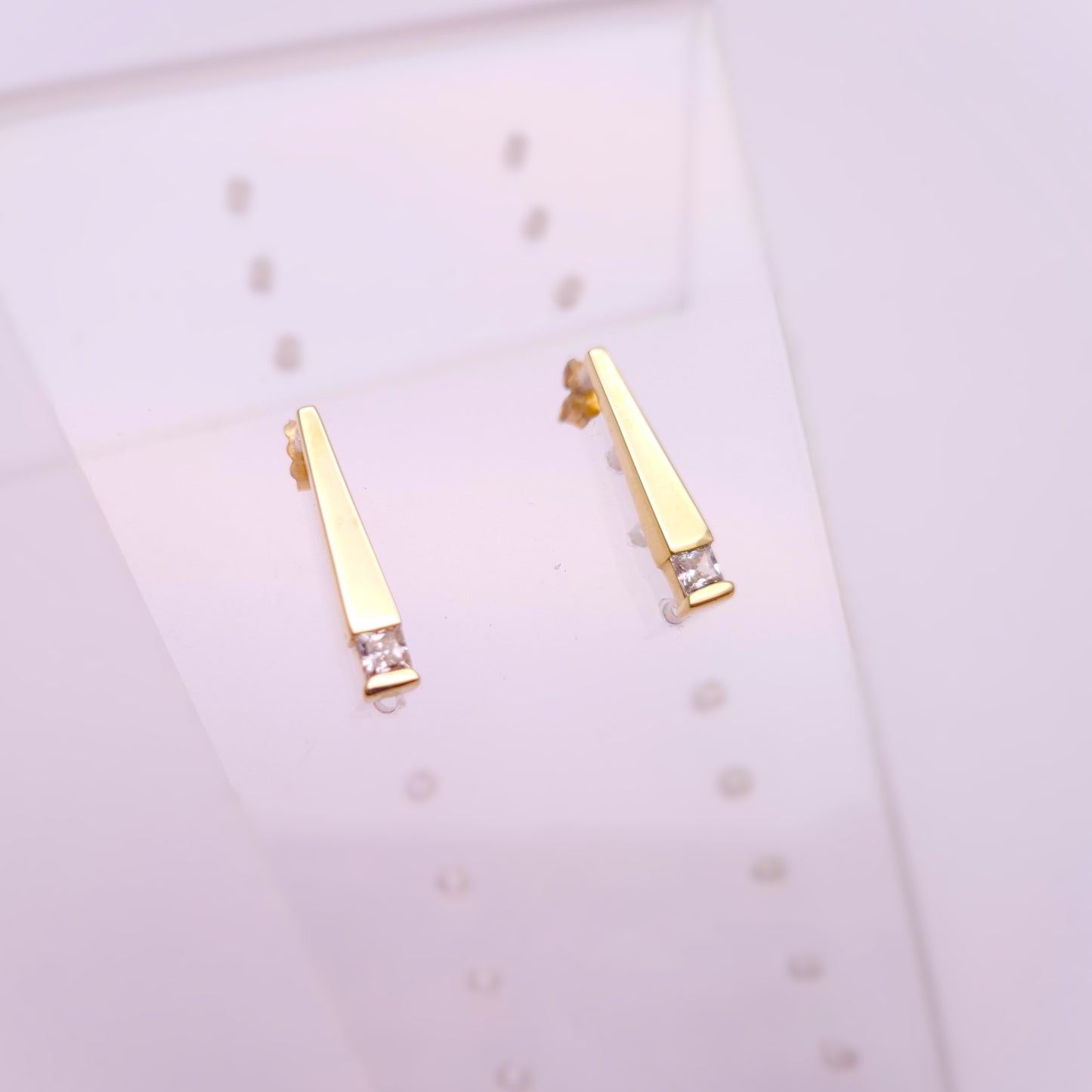 9ct Yellow Gold Cubic Zirconia Bar Drop Stud Earrings