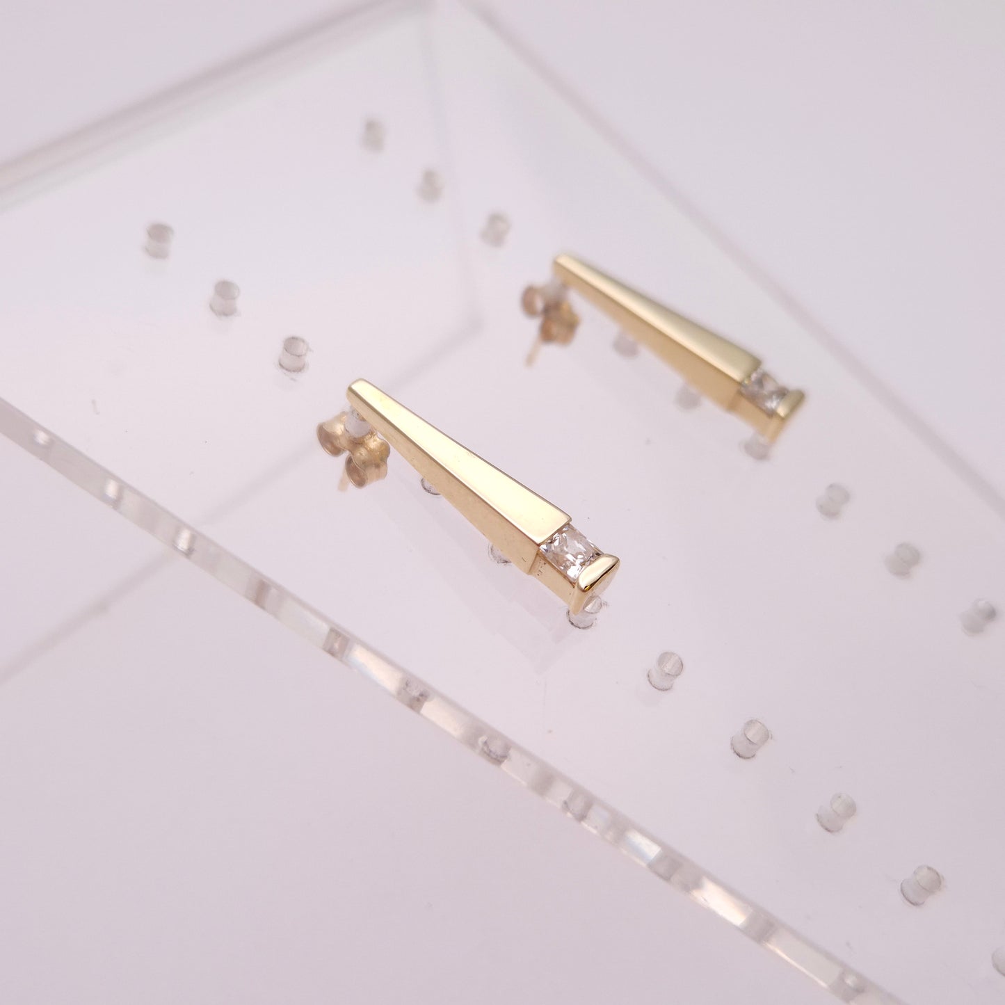 9ct Yellow Gold Cubic Zirconia Bar Drop Stud Earrings