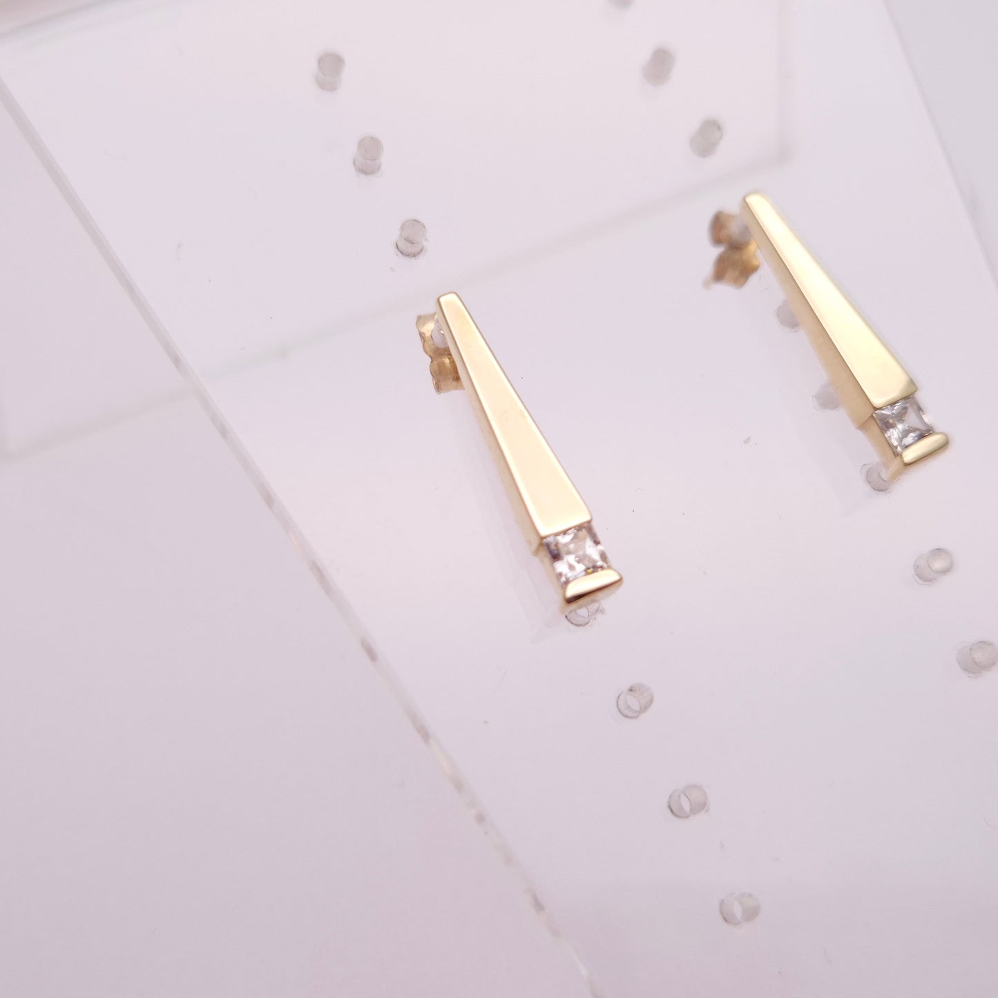 9ct Yellow Gold Cubic Zirconia Bar Drop Stud Earrings