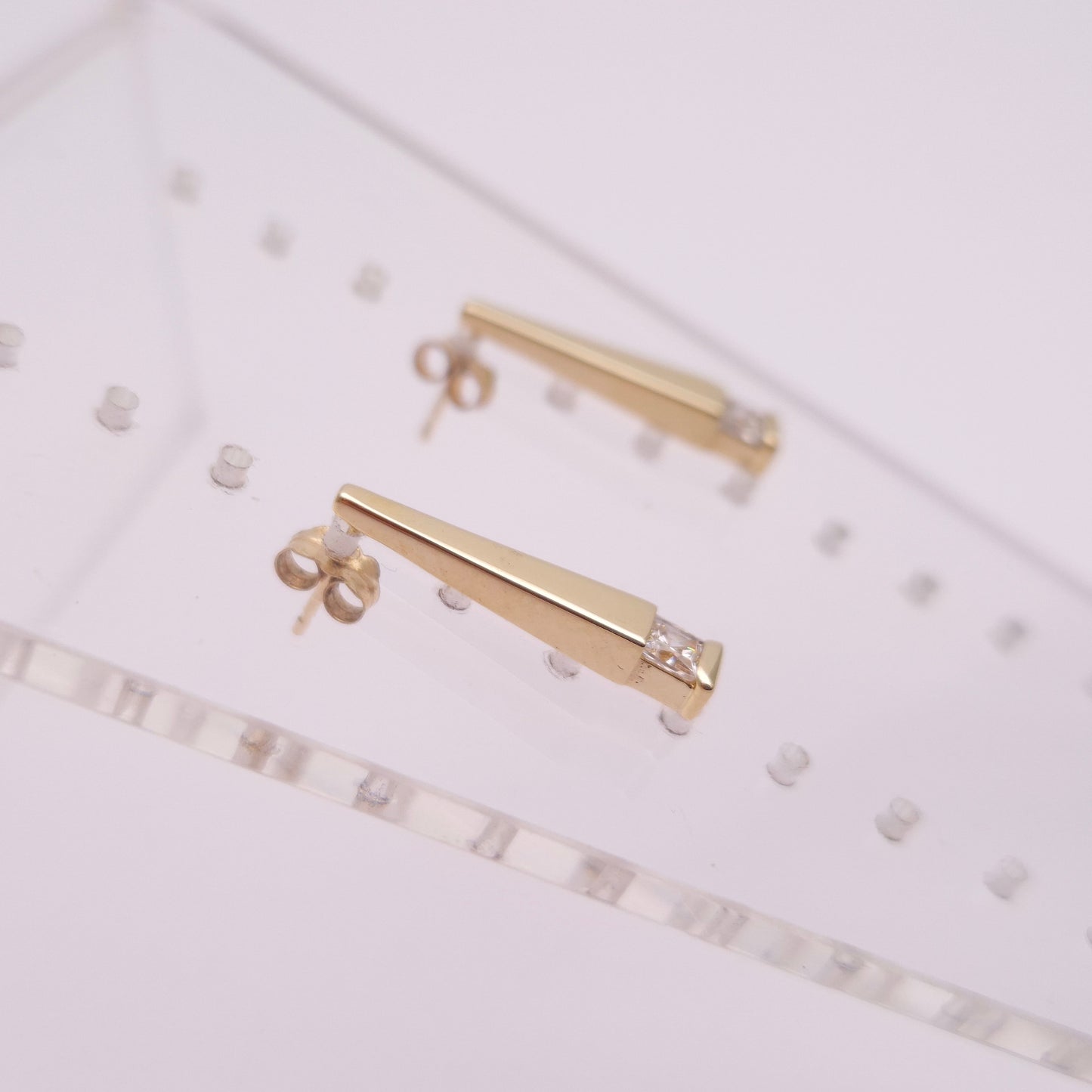 9ct Yellow Gold Cubic Zirconia Bar Drop Stud Earrings