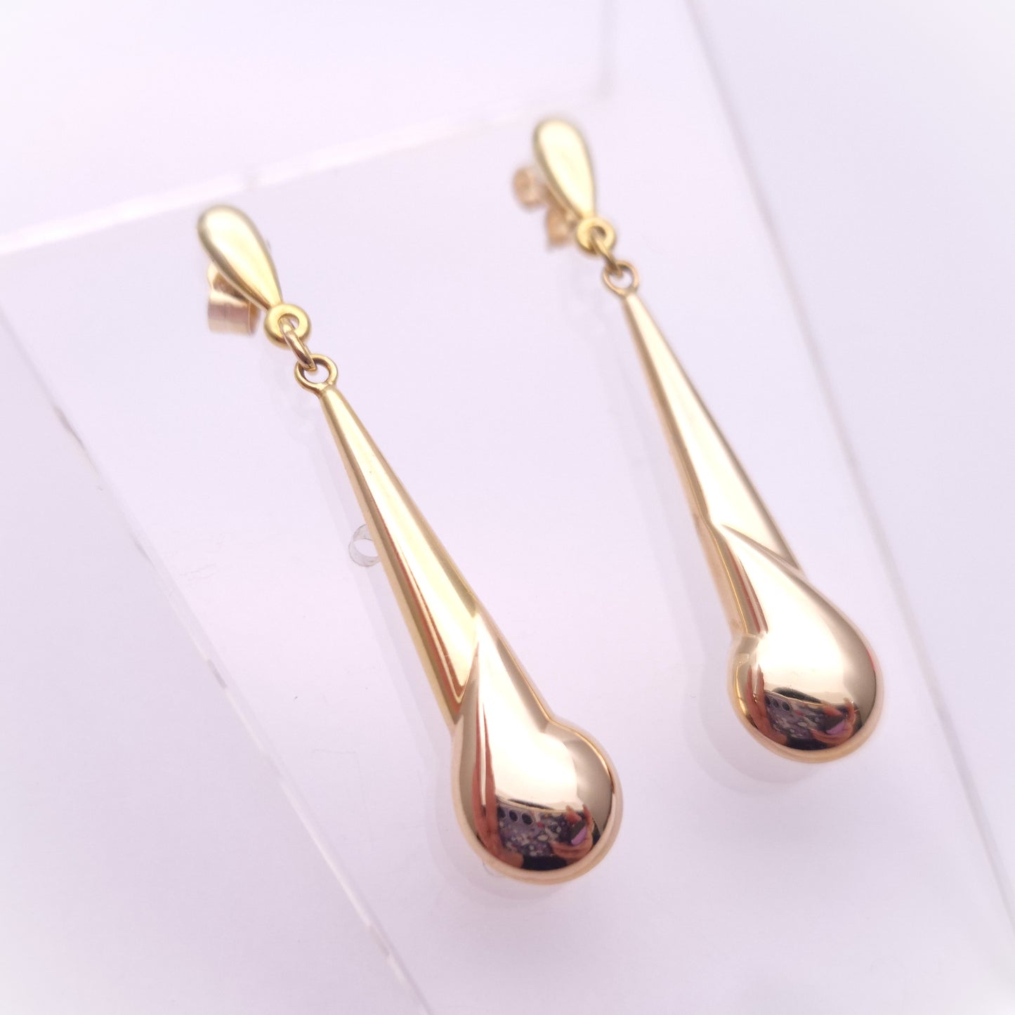 9ct Yellow Gold Teardrop Dangle Drop Earrings