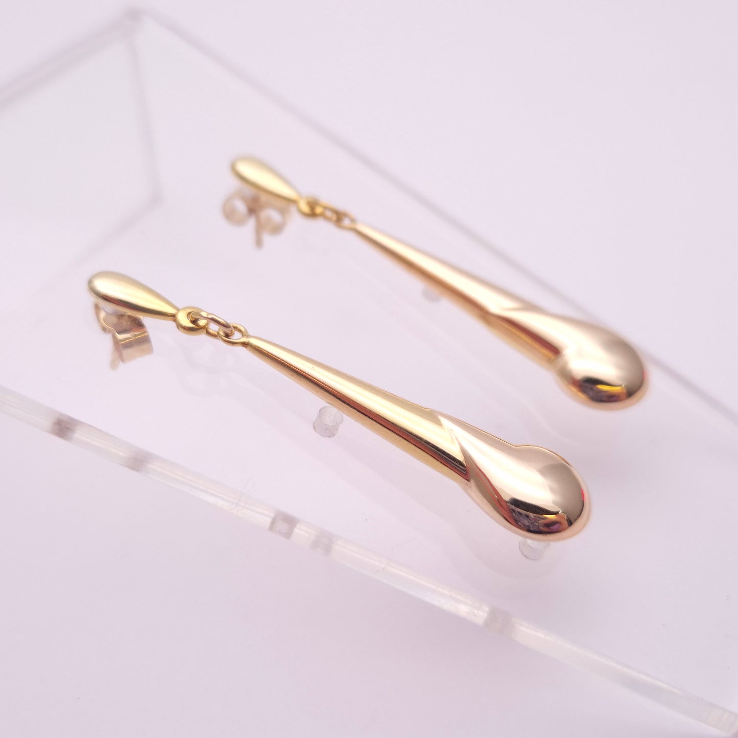 9ct Yellow Gold Teardrop Dangle Drop Earrings