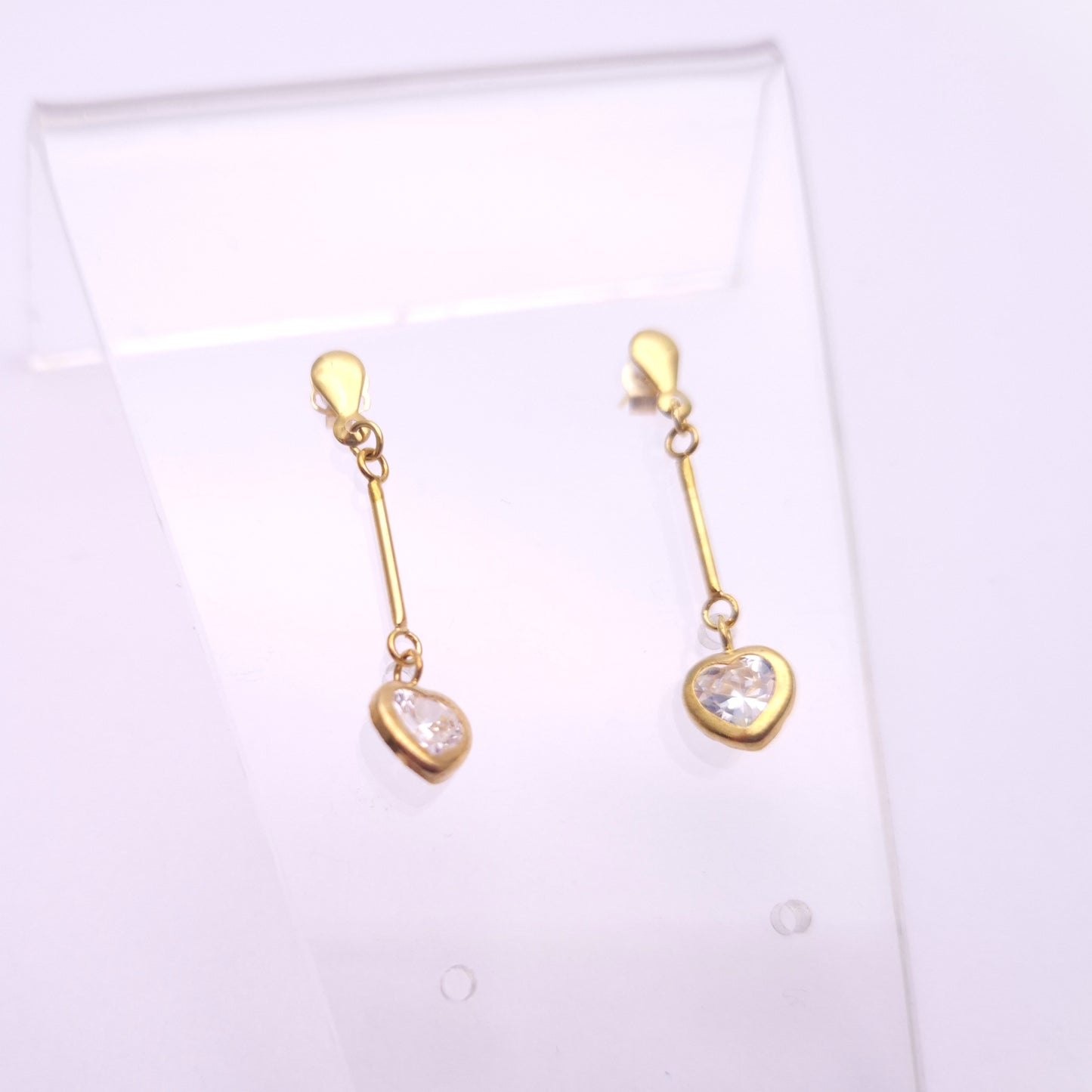 9ct Yellow Gold Cubic Zirconia CZ Heart Drop Dangle Drop Earrings