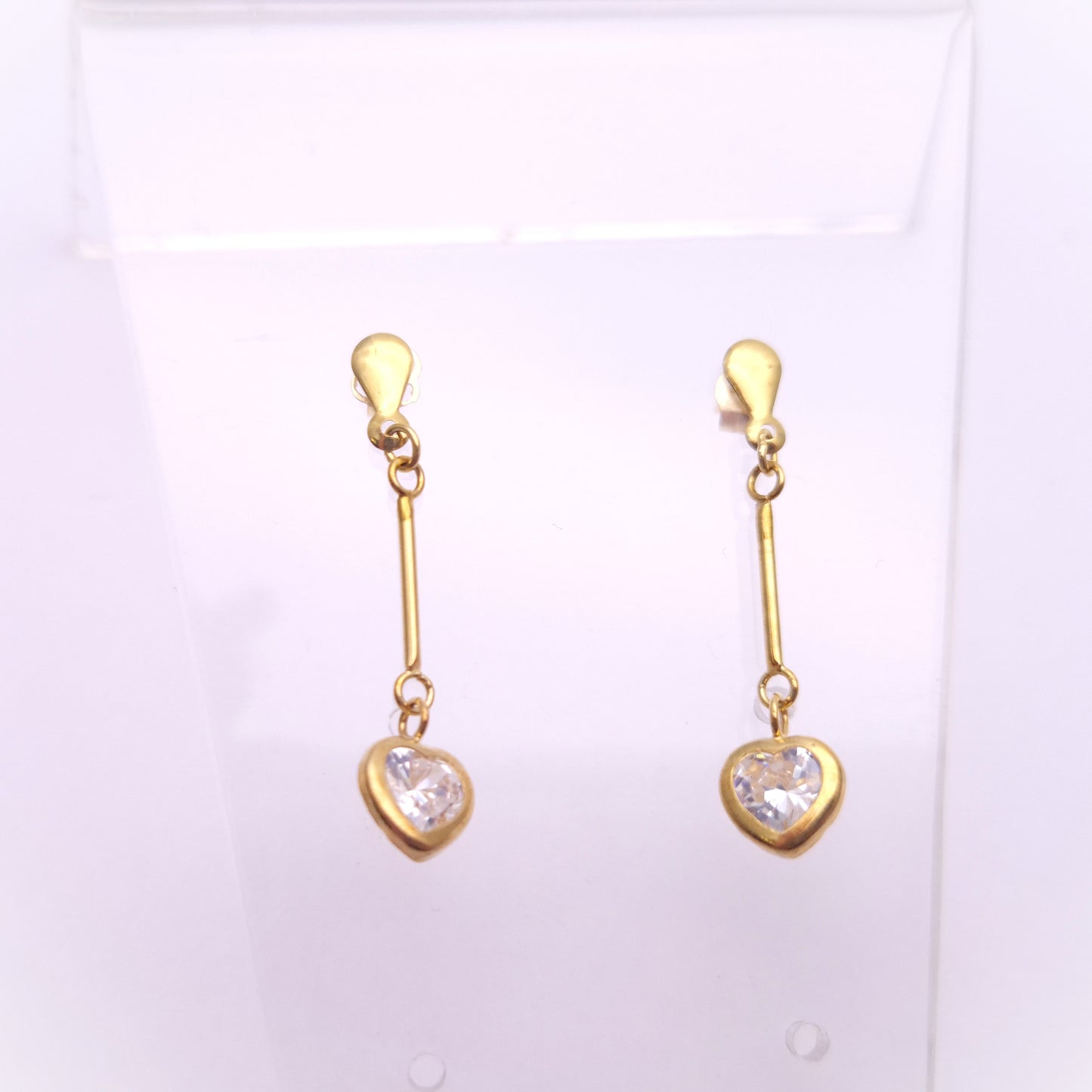 9ct Yellow Gold Cubic Zirconia CZ Heart Drop Dangle Drop Earrings