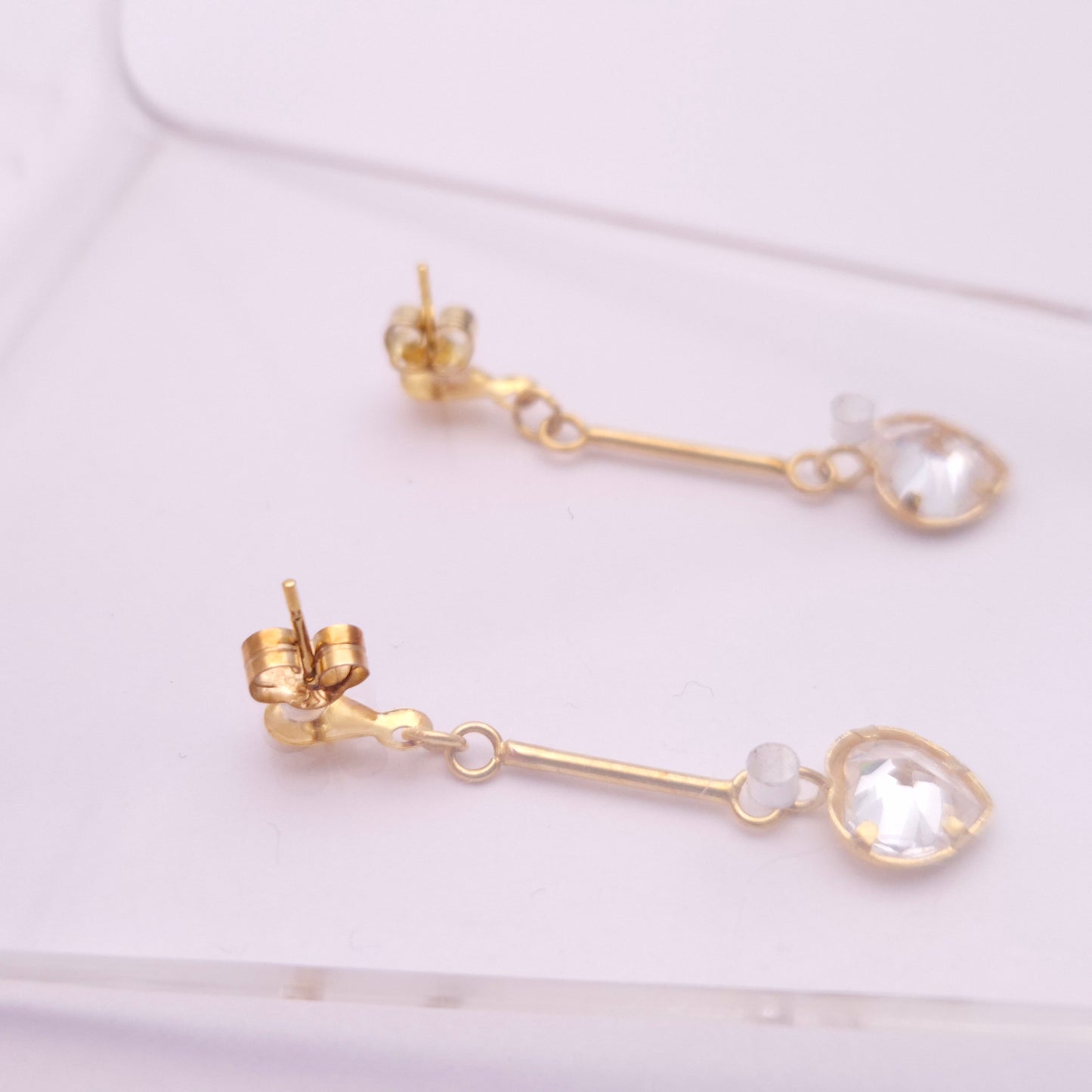 9ct Yellow Gold Cubic Zirconia CZ Heart Drop Dangle Drop Earrings