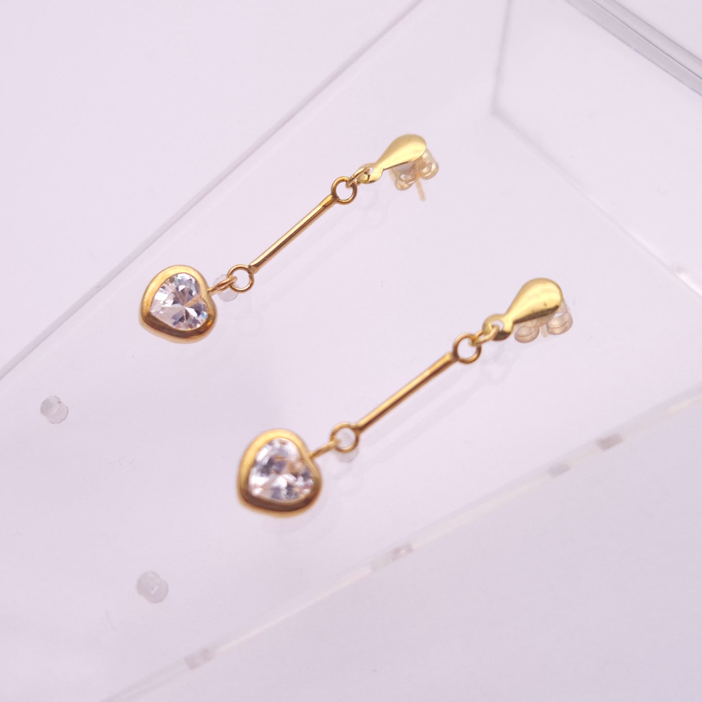 9ct Yellow Gold Cubic Zirconia CZ Heart Drop Dangle Drop Earrings