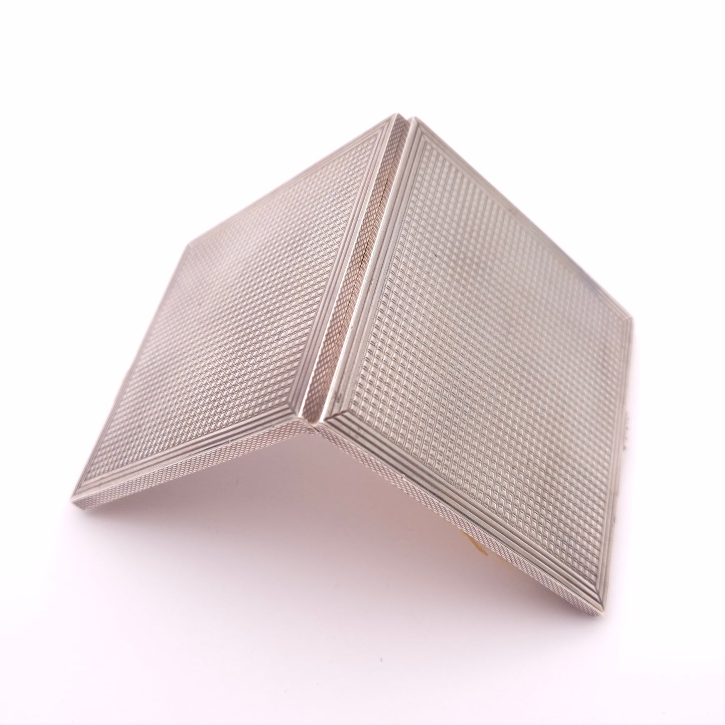 Sterling Silver Antique Art Deco Square Patterned Compact Mirror