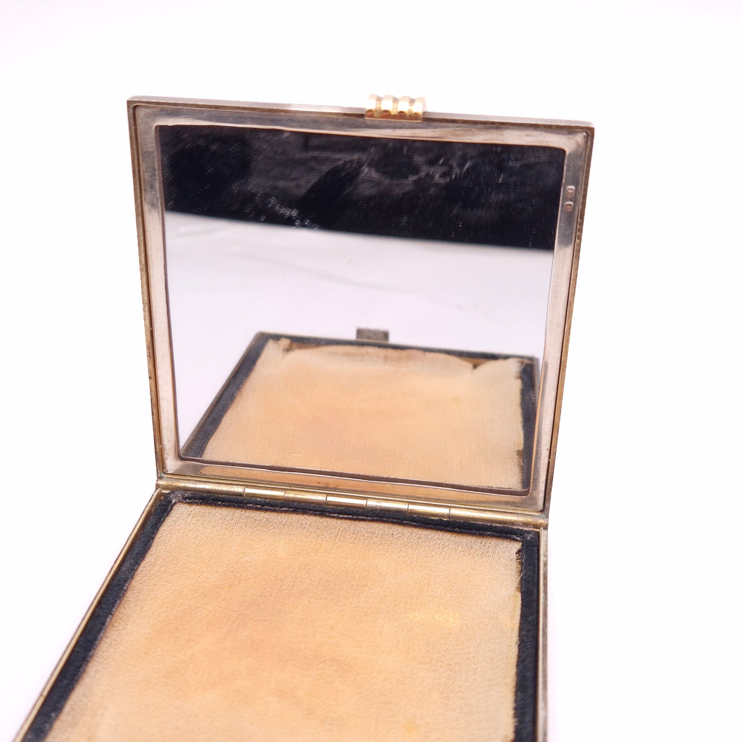 Sterling Silver Antique Art Deco Square Patterned Compact Mirror