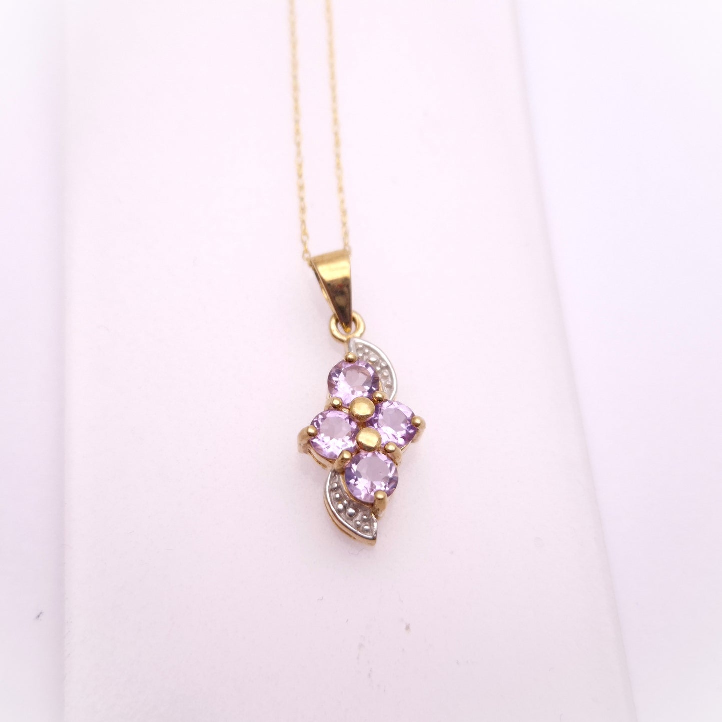 9ct Yellow Gold Amethyst 4 Stone Pendant and Chain Necklace