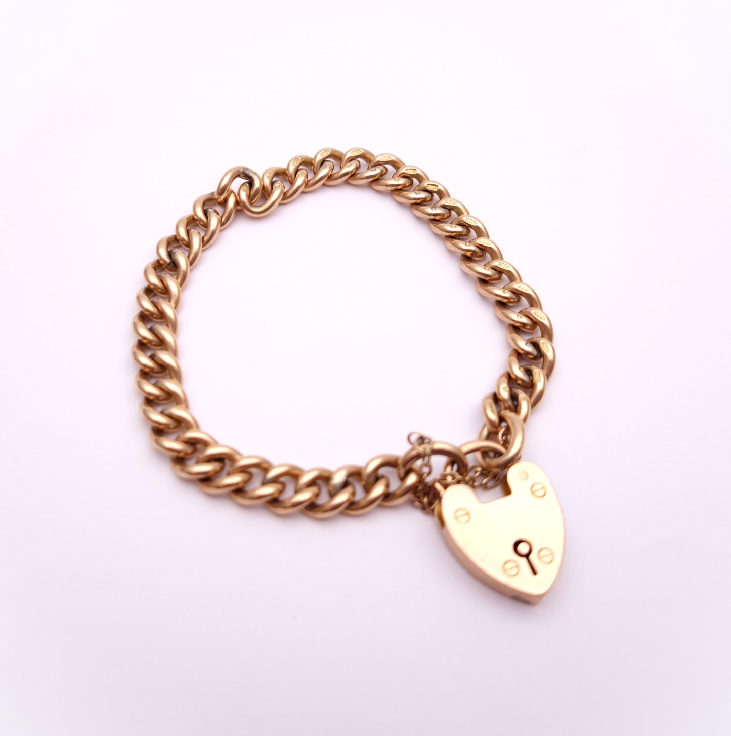 9ct Rose Gold Antique Rose Gold Heart Padlock Bracelet