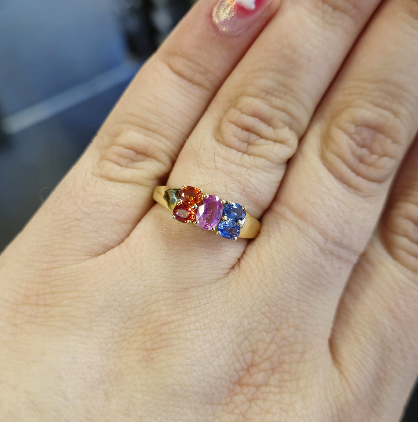 14ct Yellow Gold Multi-Coloured Sapphire Five Stone Ring