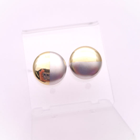 9ct Two-Tone Gold Button Stud Earrings