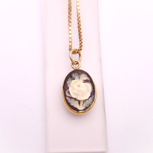 9ct Rose Gold Floral Rose Cameo Pendant and Box Chain Necklace
