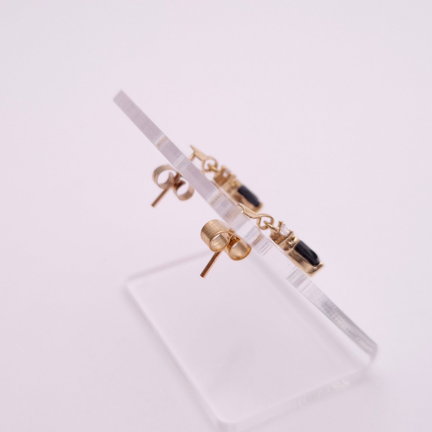 9ct Yellow gold Dark Sapphire and CZ Drop Earrings