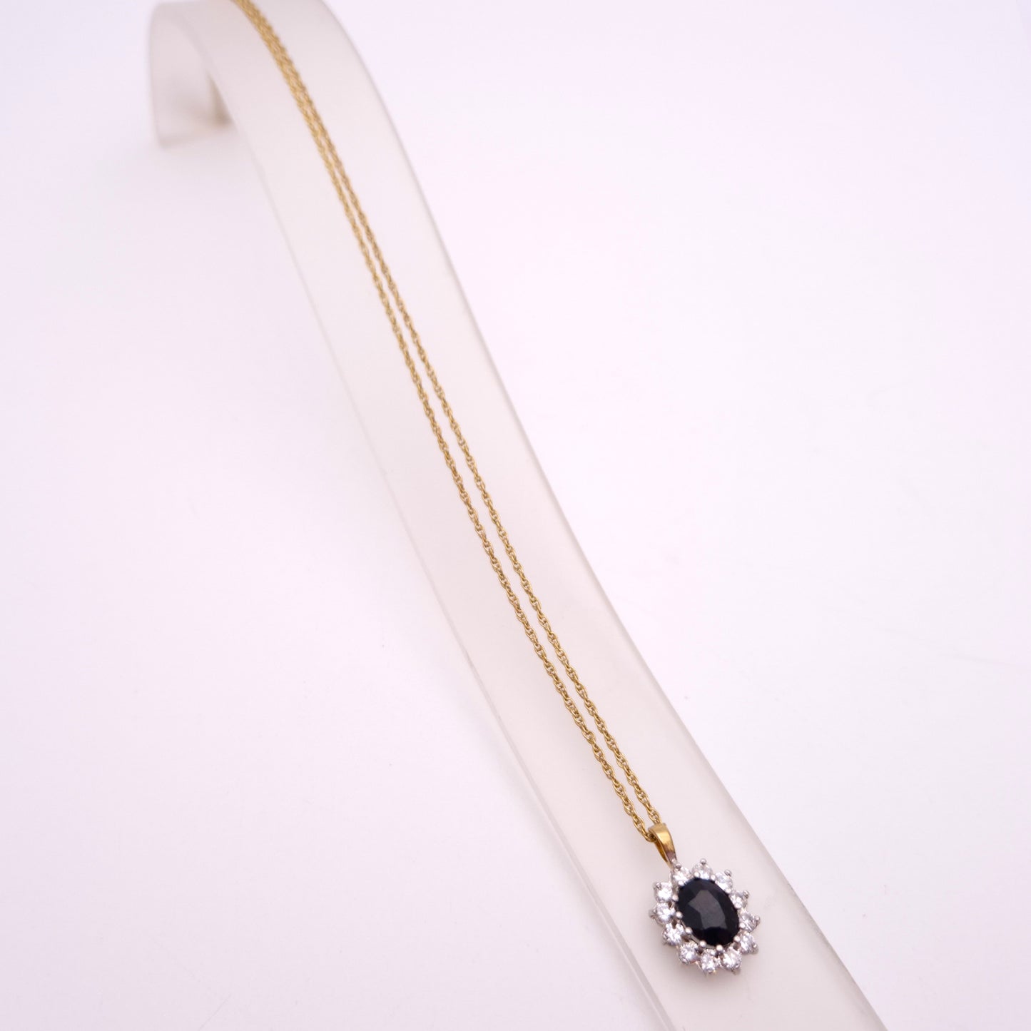 9ct Yellow Gold Sapphire and Cubic Zirconia Cluster Necklace and Earring Set