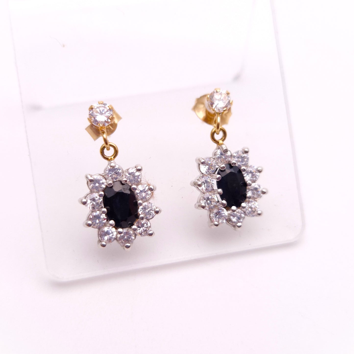 9ct Yellow Gold Sapphire and Cubic Zirconia Cluster Necklace and Earring Set