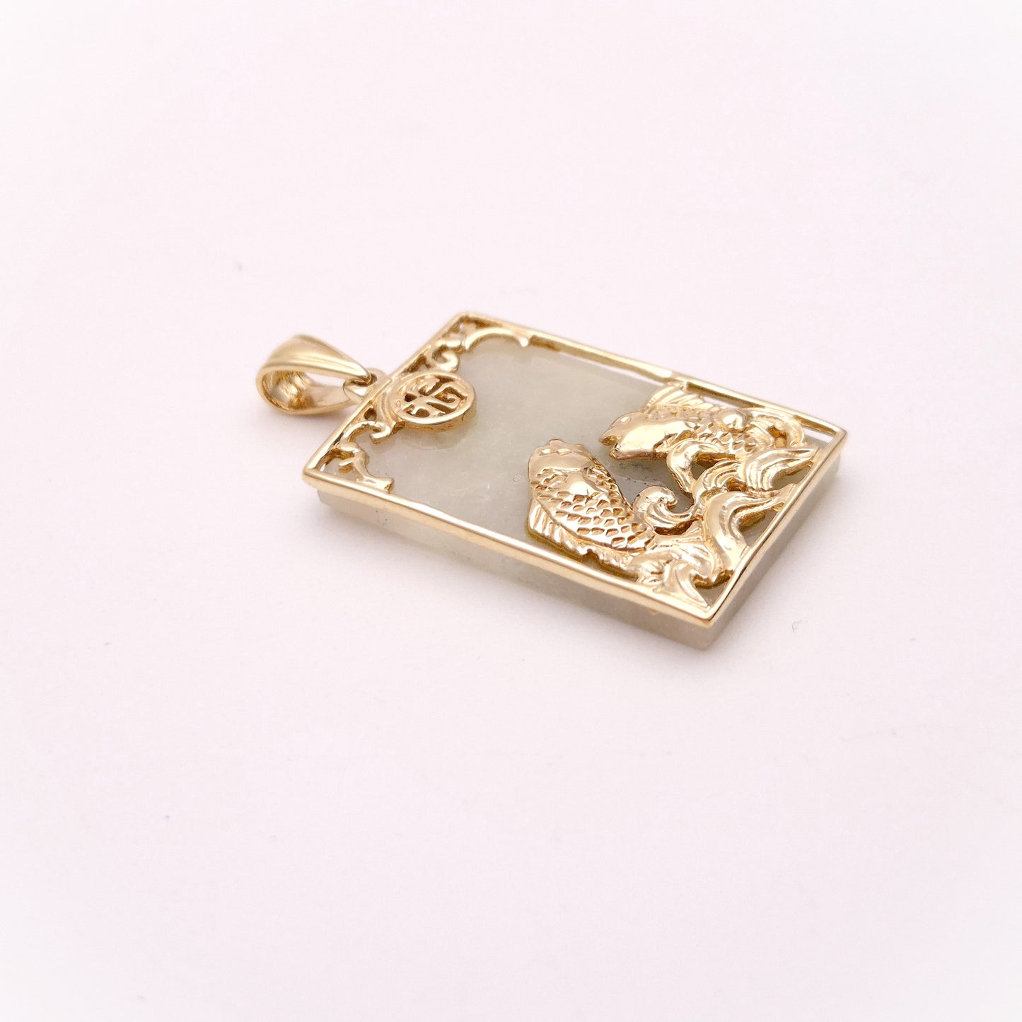 9ct Yellow Gold Jade Fish Panel Pendant Piece