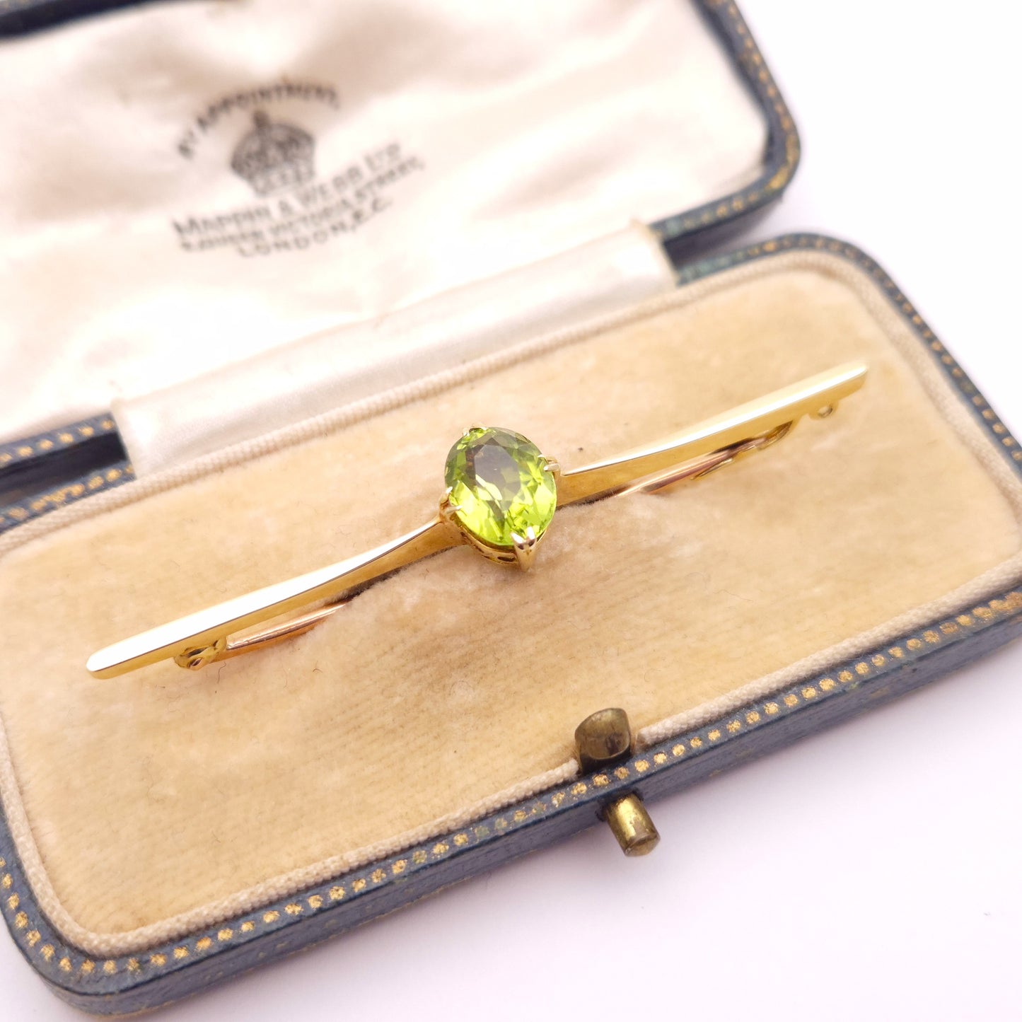 15ct Yellow Gold Mappin and Webb Peridot Brooch