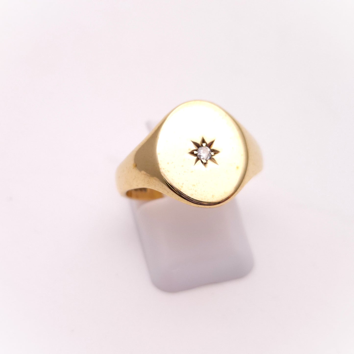 9ct Yellow Gold Oval Diamond Set Signet Style Ring
