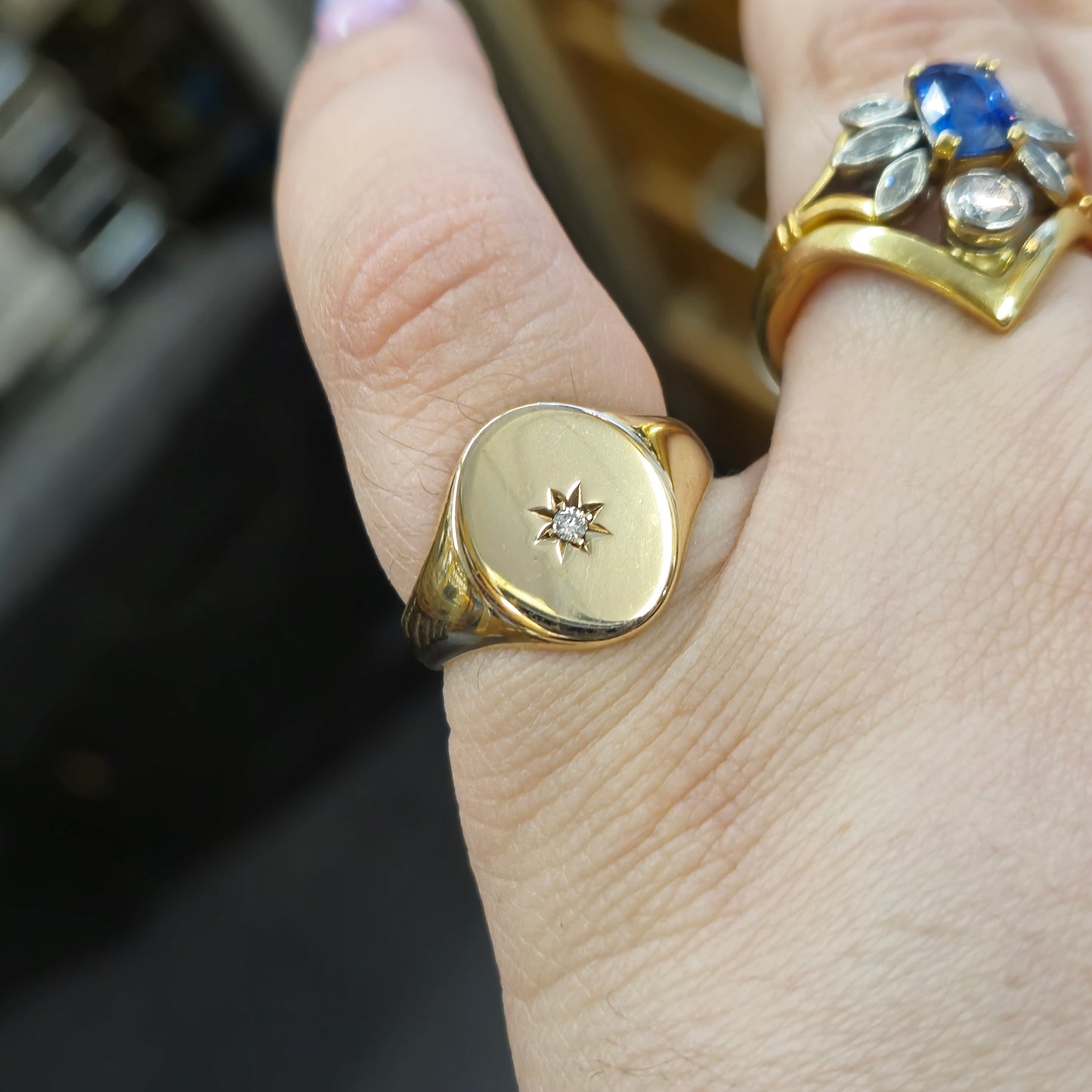 9ct Yellow Gold Oval Diamond Set Signet Style Ring