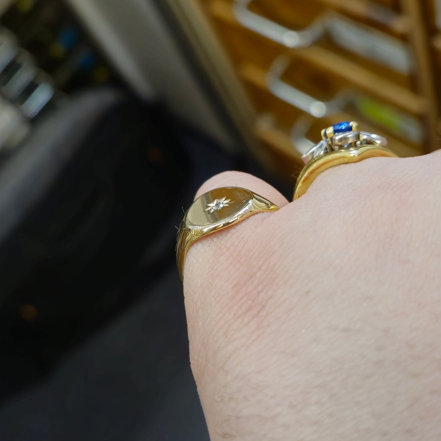 9ct Yellow Gold Oval Diamond Set Signet Style Ring