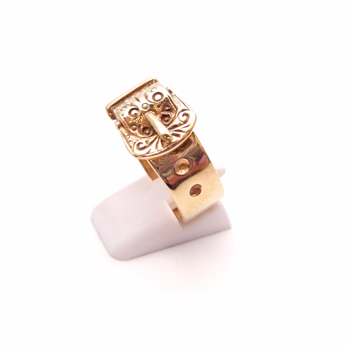 9ct Yellow Gold Wide Gents Patterned Buckle Ring